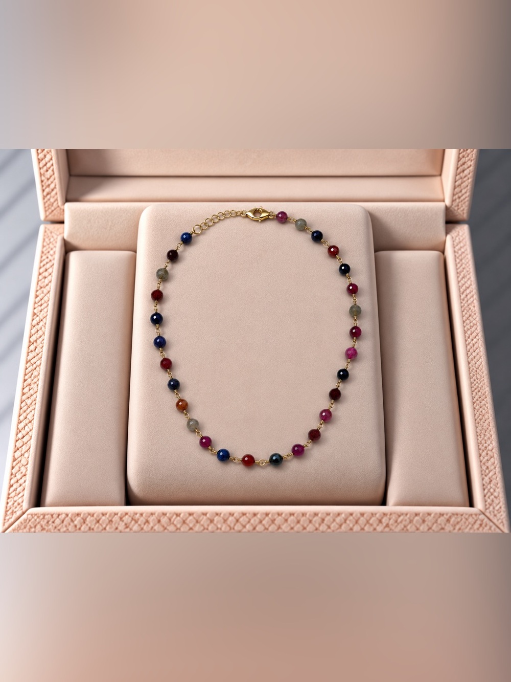 Delicate Multicolor Crystal Necklace - Brass Chain
